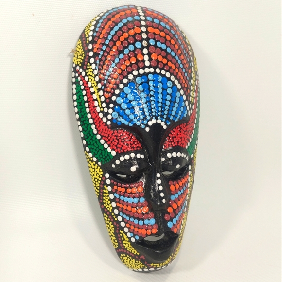 Colourful Painted Wood Small Wall Mask - Picture 1 of 7